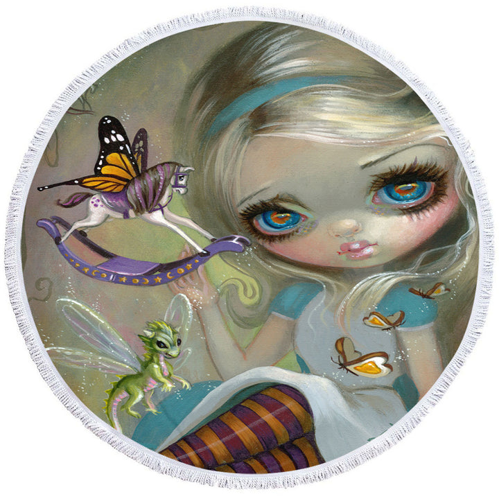 Alice Circle Towel Fairytale Painting Looking Glass Insects