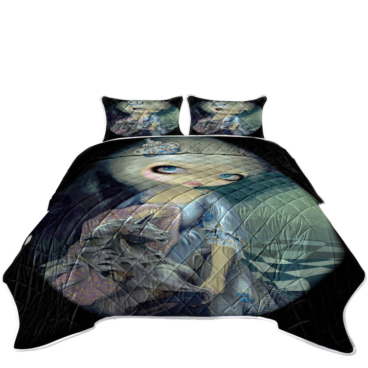 Alice Fairytale Painting Looking Glass White Queen California King Quilt Sets