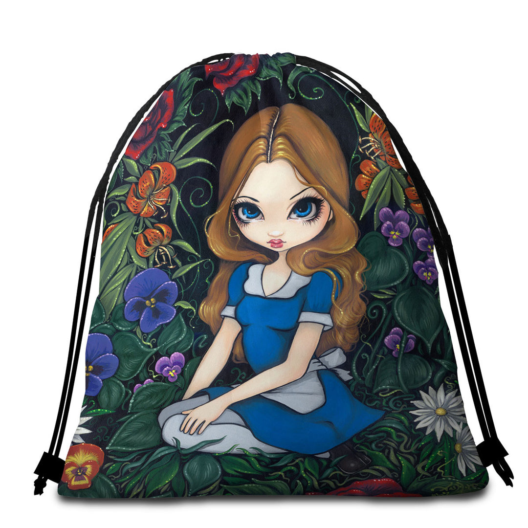 Alice and the Flowers Beach Towel Bags