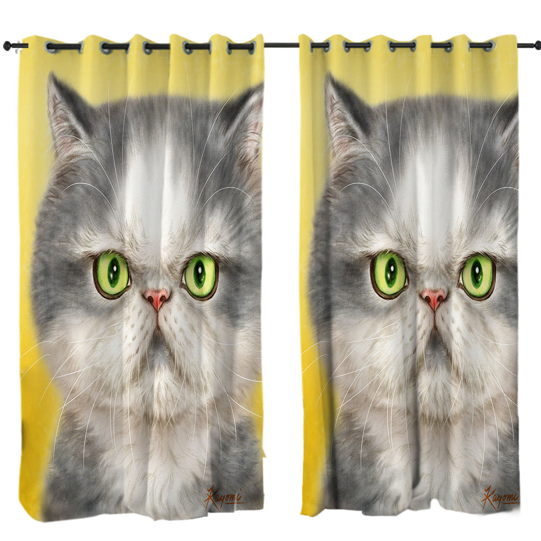 Angry Grey Kitten Cats Art Drawings Drapes for Living Room