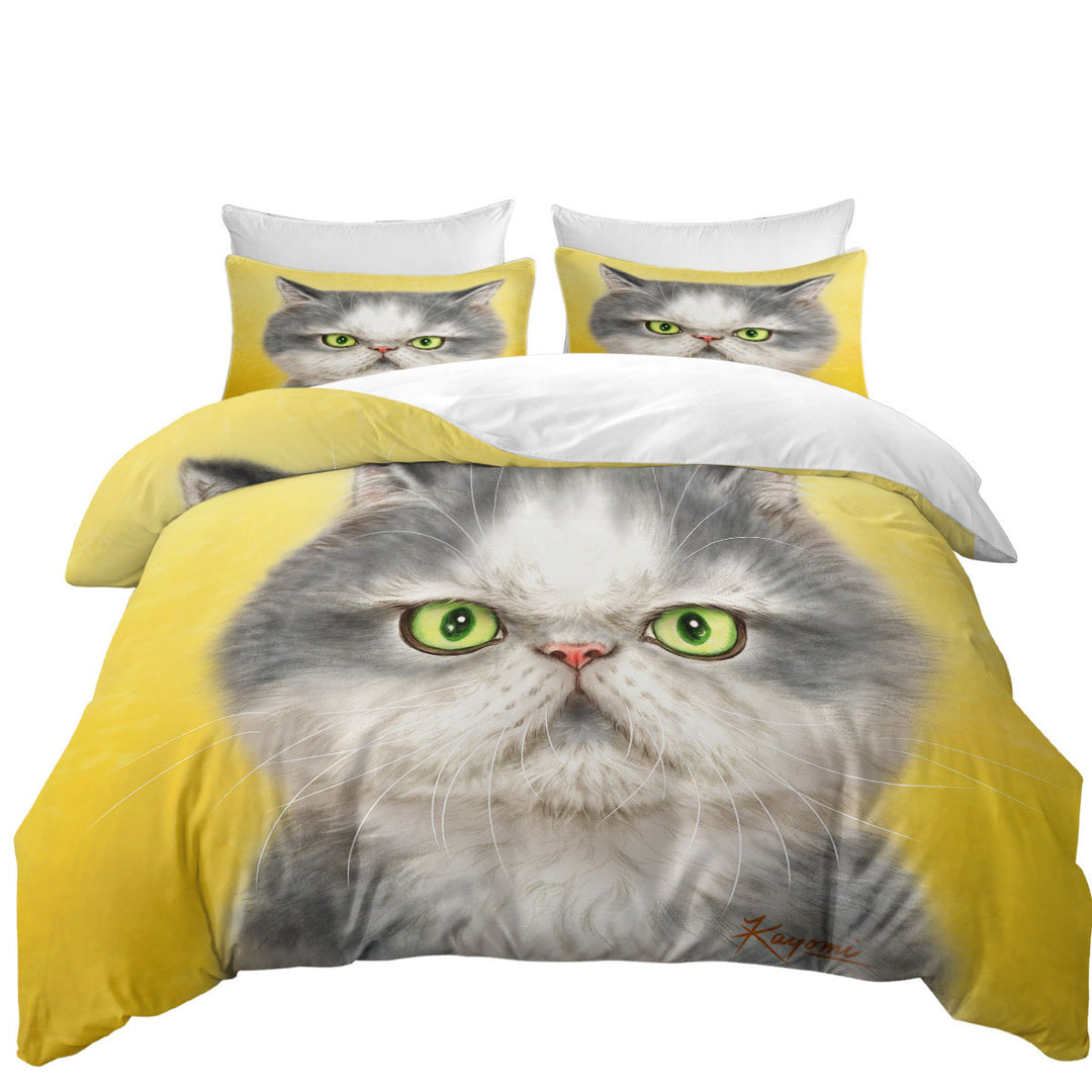 Angry Grey Kitten Cats Art Drawings Queen Size Duvet Cover
