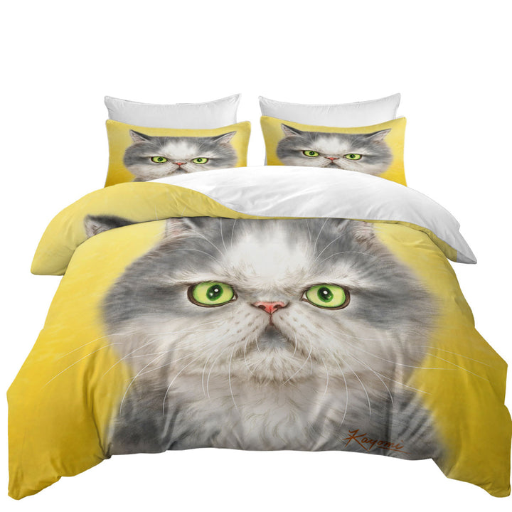 Angry Grey Kitten Cats Art Drawings Queen Size Duvet Cover