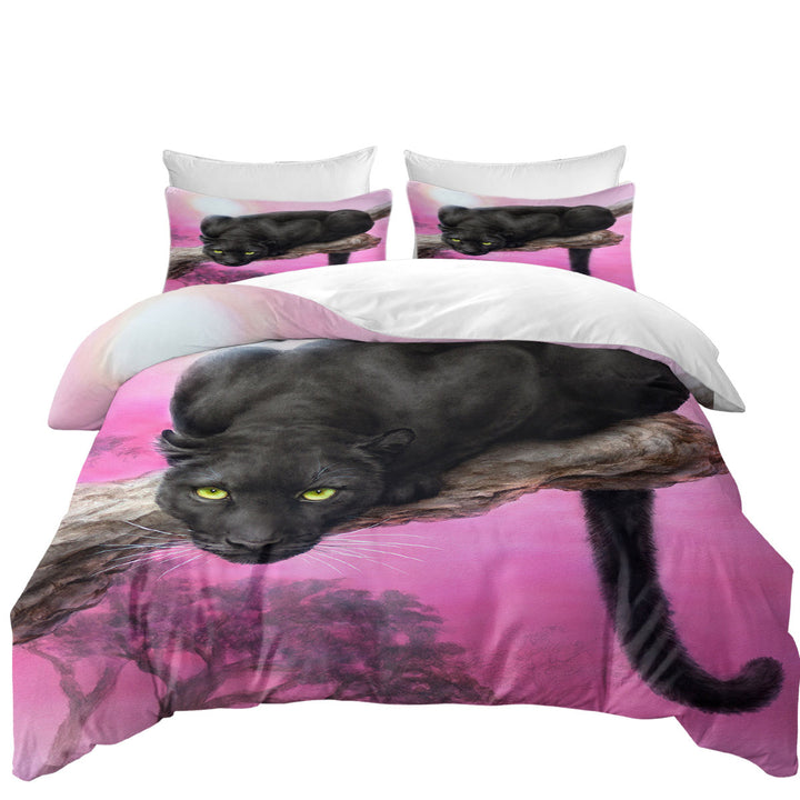 Animal Art Black Panther over Pink Bed Covers