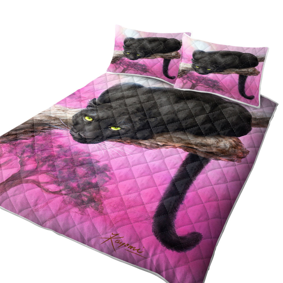 Animal Art Black Panther over Pink Coverlets