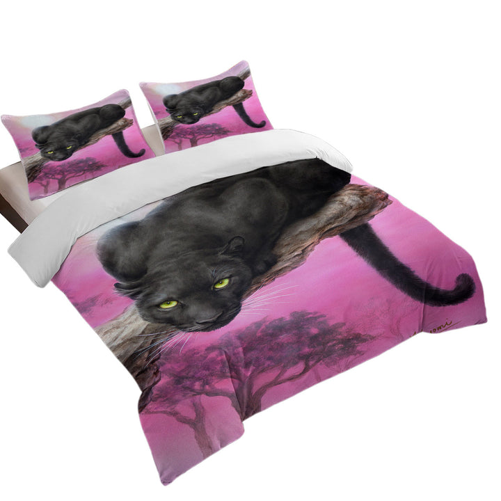 Animal Art Black Panther over Pink Duvet Covers