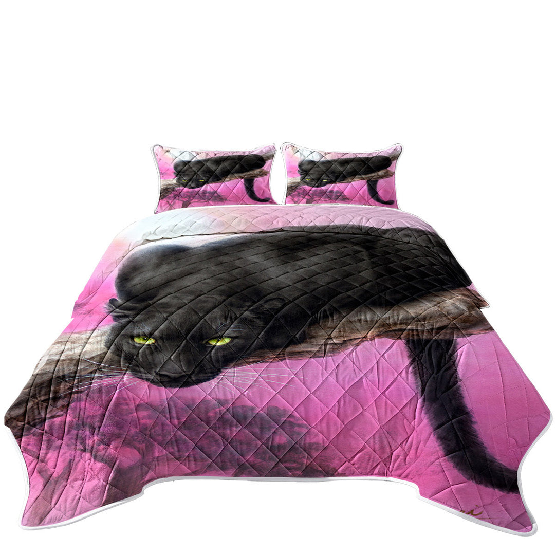 Animal Art Black Panther over Pink King Size Quilt Sets