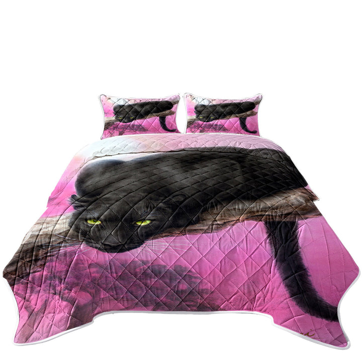 Animal Art Black Panther over Pink King Size Quilt Sets
