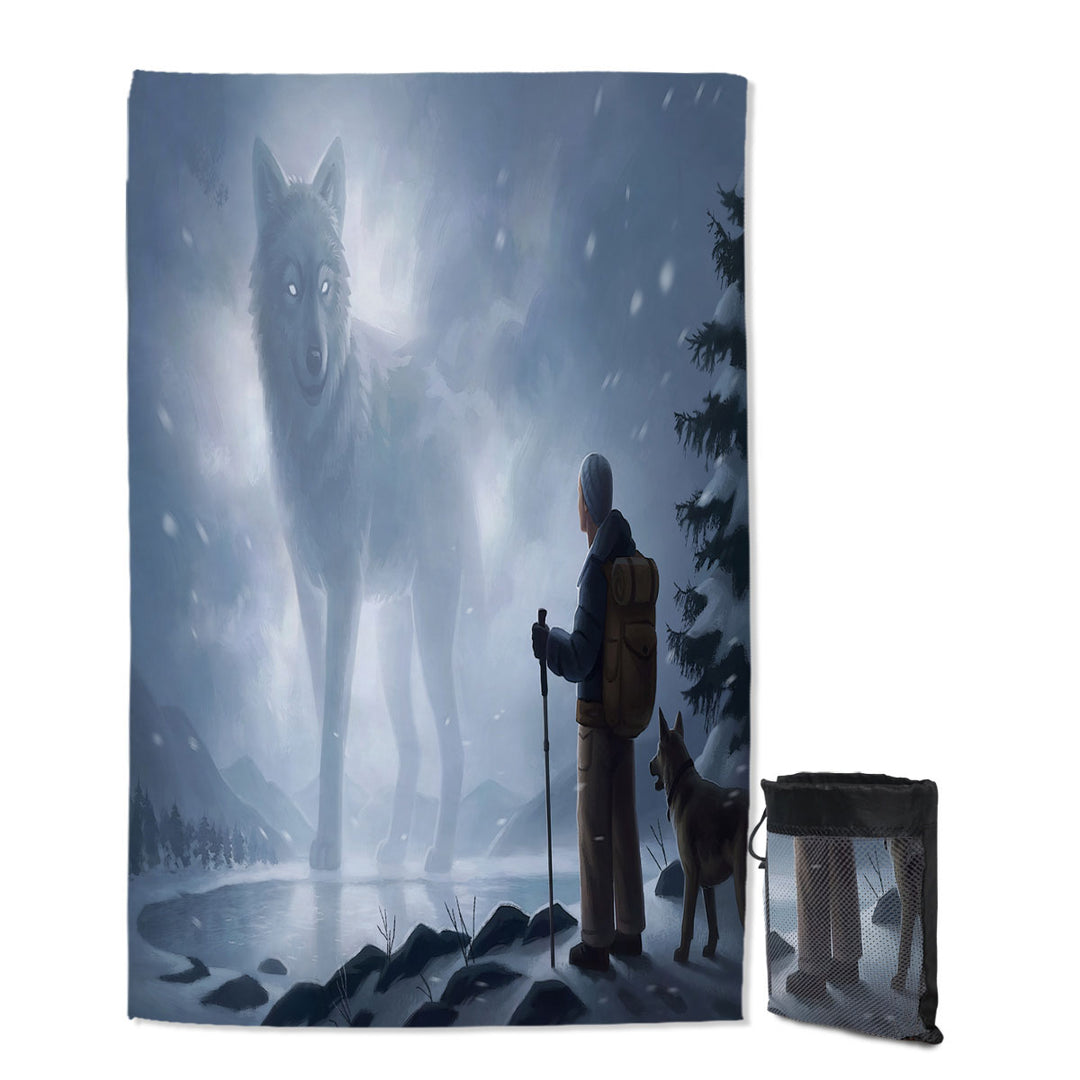 Animal Art Microfiber Towels For Travel The Visit Winter Wolf Soul