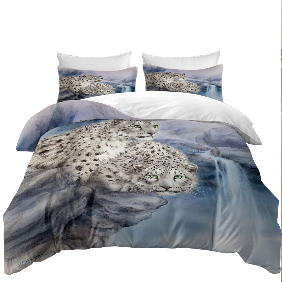 Animal Art Nature Rocky Adventure White Leopards Coverlet