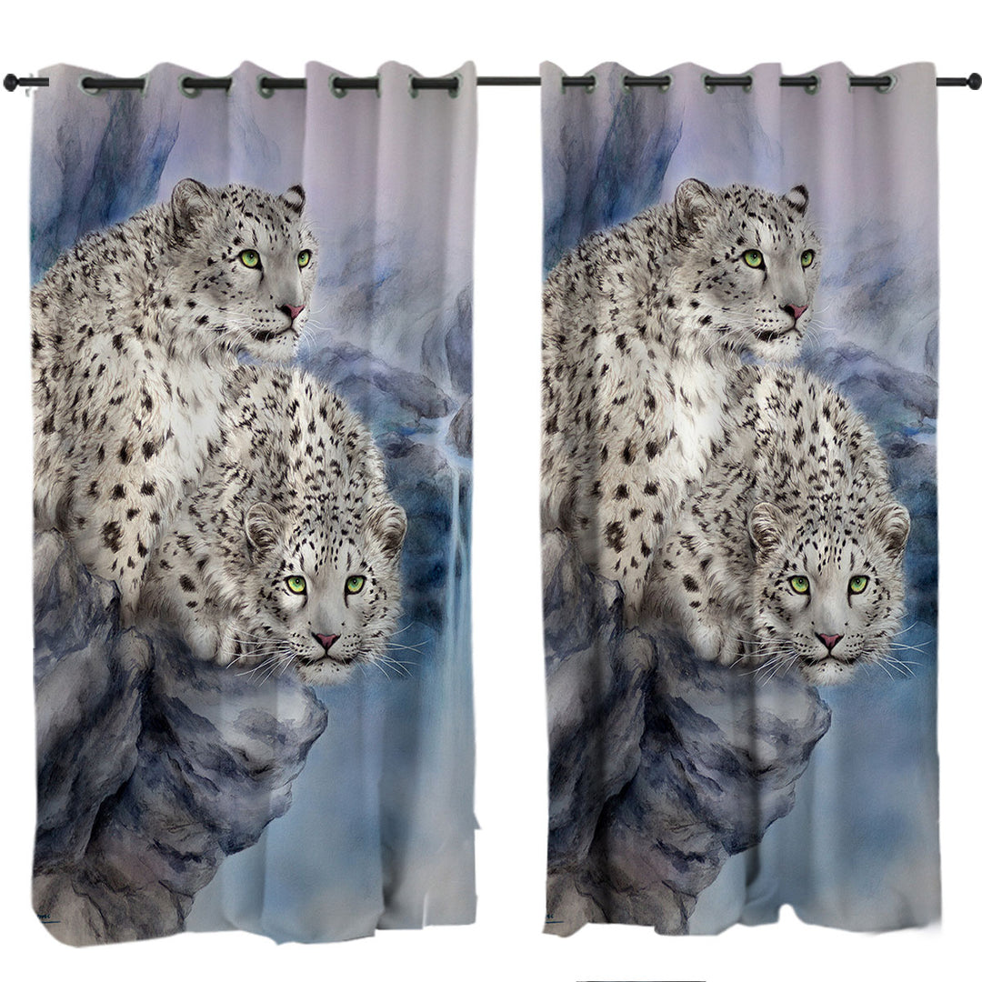 Animal Art Nature Rocky Adventure White Leopards Curtains for Living Room