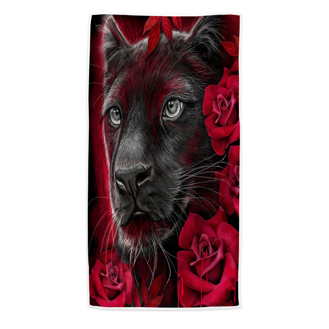 Animal Art Scarlet Rose Panther Beach Towels