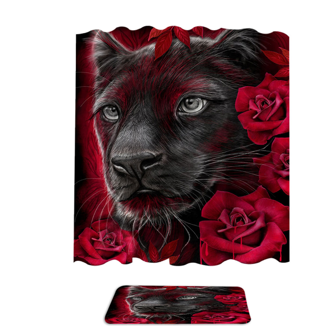 Animal Art Scarlet Rose Panther Shower Curtains
