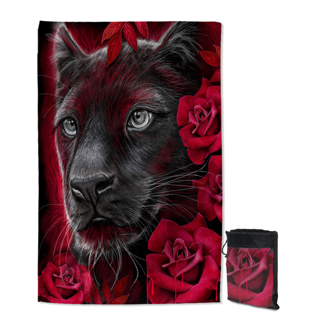 Animal Art Scarlet Rose Panther Unique Beach Towels