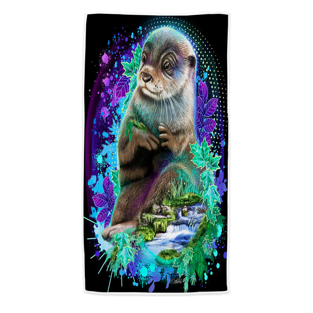 Animal Art Waterfall Otter Beach Towel
