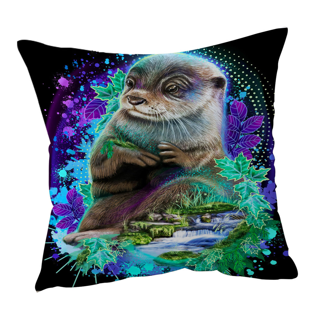 Animal Art Waterfall Otter Cushion Cover