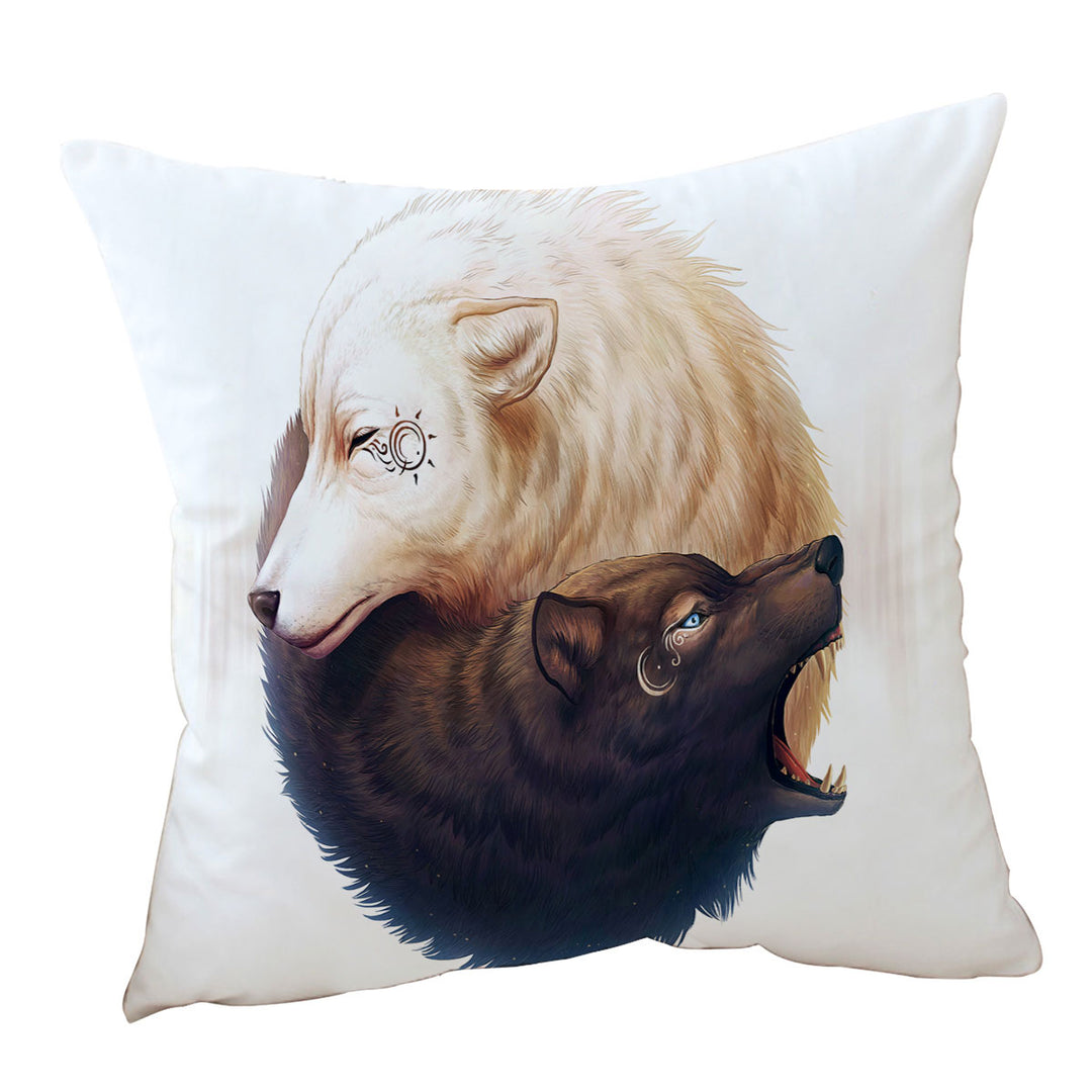 Animal Art Yin and Yang Wolves Throw Pillows