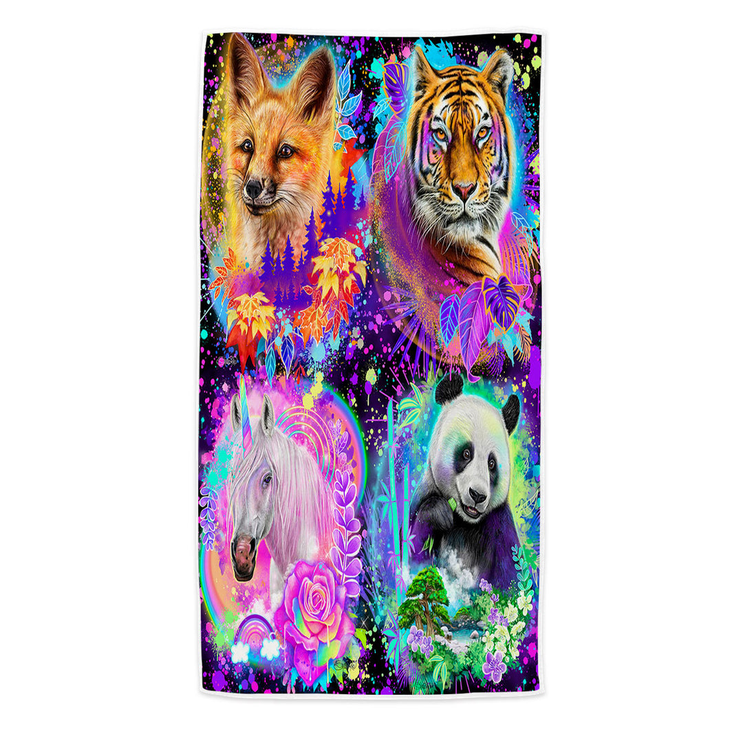 Animal Beach Towel Tiger Fox Panda Unicorn Animal Spirits Collage
