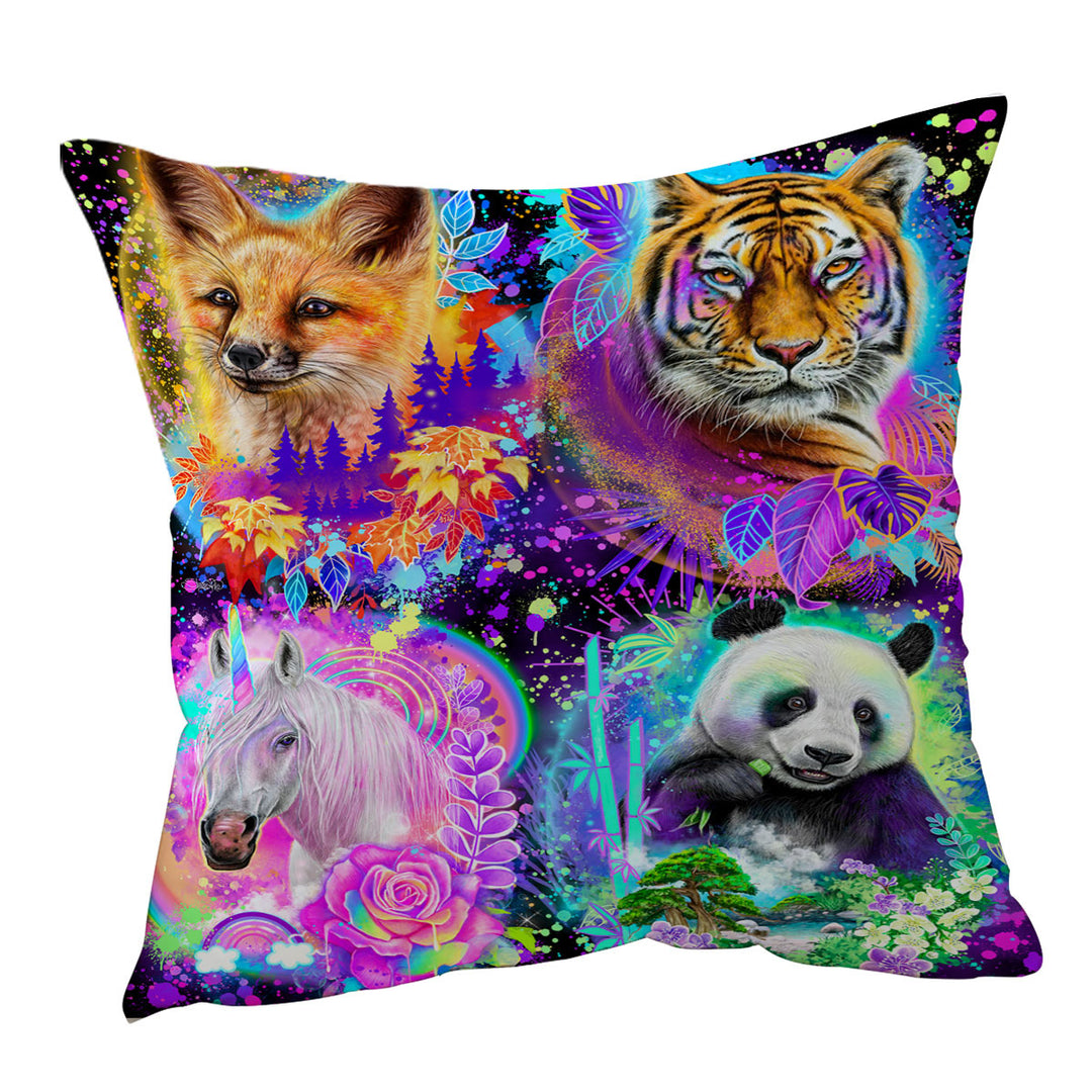 Animal Cushions Tiger Fox Panda Unicorn Animal Spirits Collage