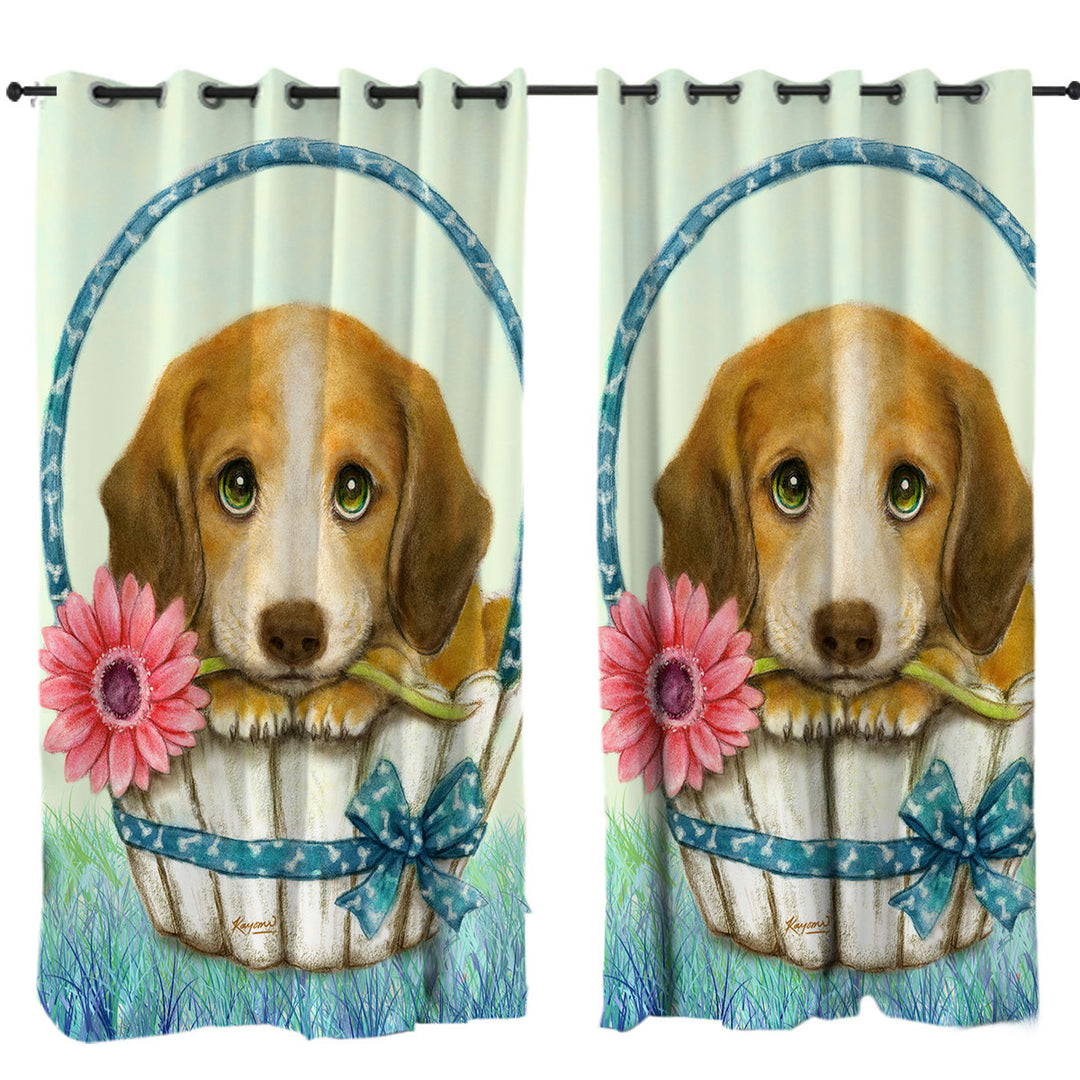 Animal Dogs Art Cute Dachshund in Basket Drapes for Living Room