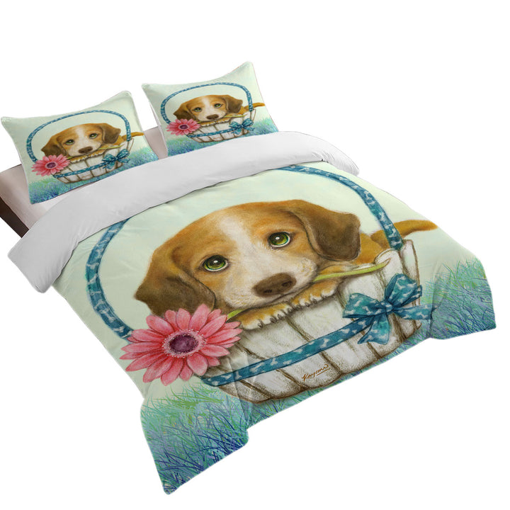 Animal Dogs Art Cute Dachshund in Basket Duvet Covers
