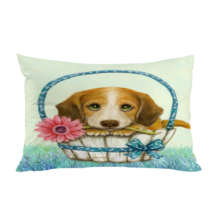 Animal Dogs Art Cute Dachshund in Basket King Pillow Cases