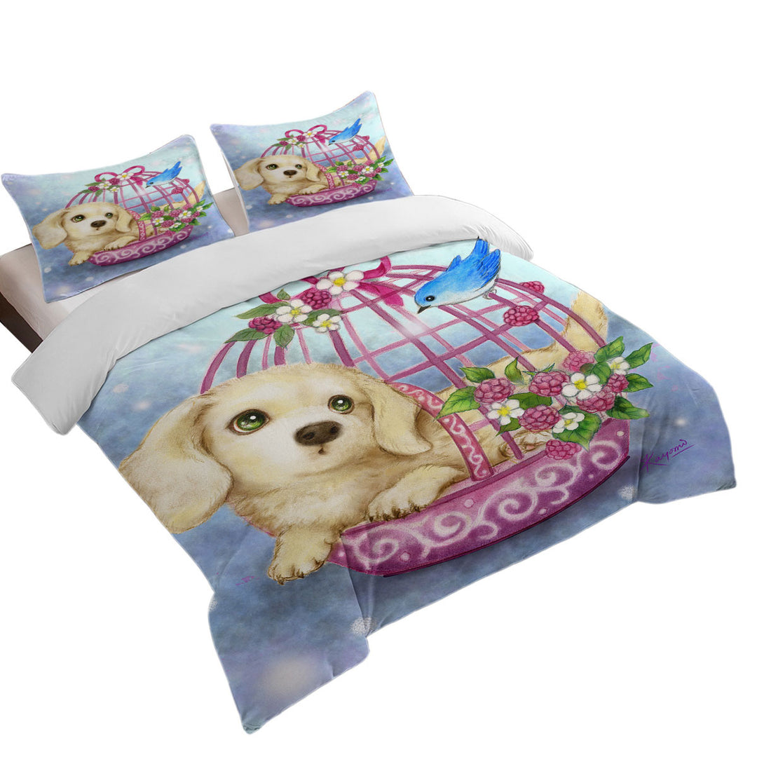 Animal Dogs Art Cute Dachshund in Bird Cage Duvet Cover