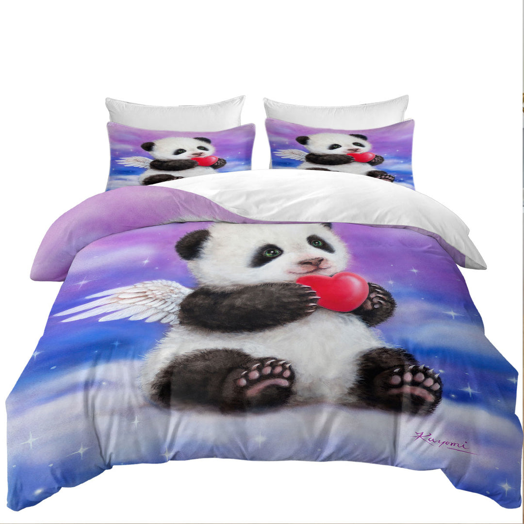 Animal Drawing Cute Panda Heart Angel Best Duvet Covers
