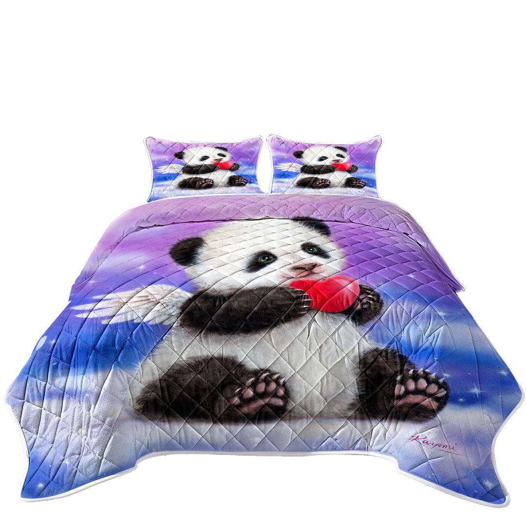 Animal Drawing Cute Panda Heart Angel Quilt