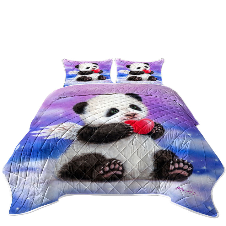 Animal Drawing Cute Panda Heart Angel Quilt
