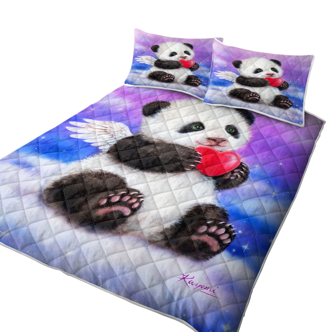 Animal Drawing Cute Panda Heart Angel Quilts