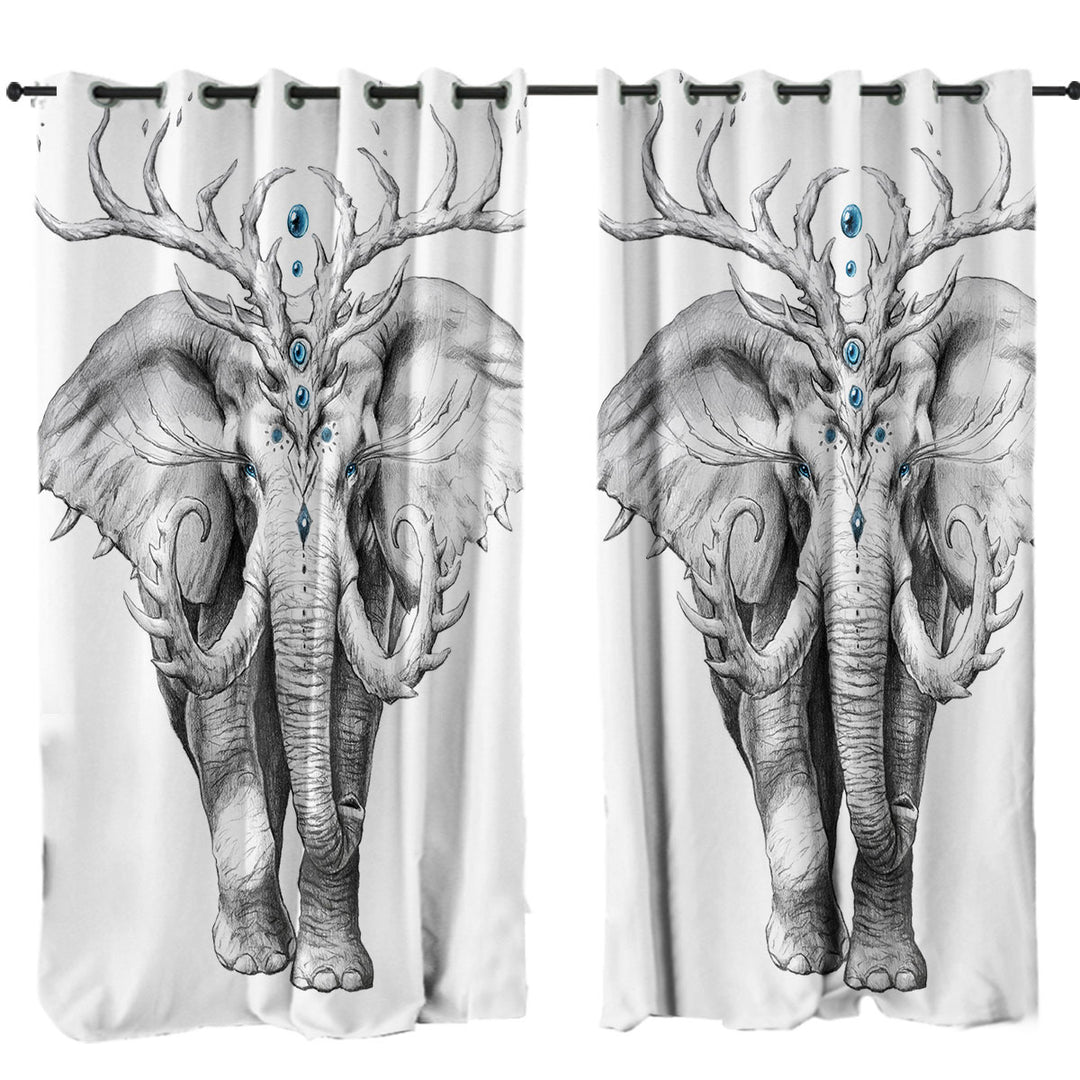 Animal Drawing Elephant Soul Window Curtains
