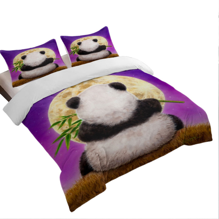 Animal Drawing Moon Panda Duvet Cover