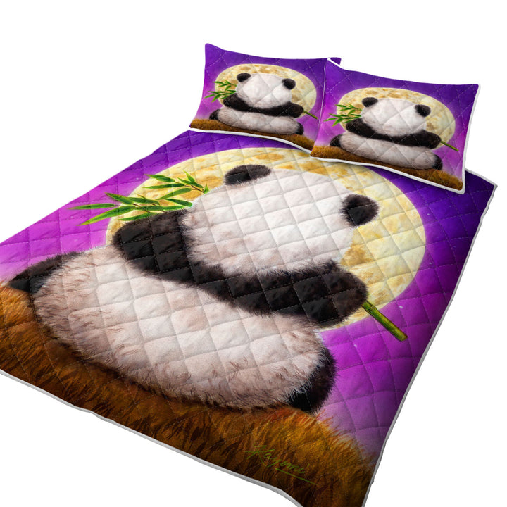 Animal Drawing Moon Panda King Size Bedspreads