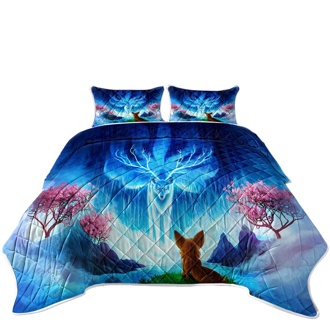 Animal Fantasy Art Wisdom Lake Fox California King Quilt Sets