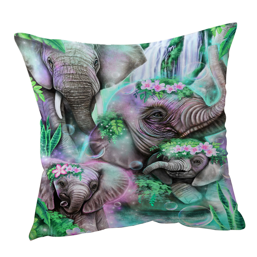 Animal Painting Day Dream Elephants Throw Pillow