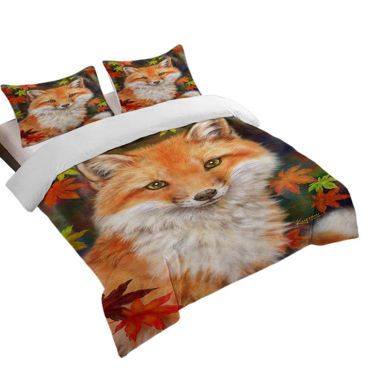 Animal Paintings Fox with Autumn Leaves Coverlets