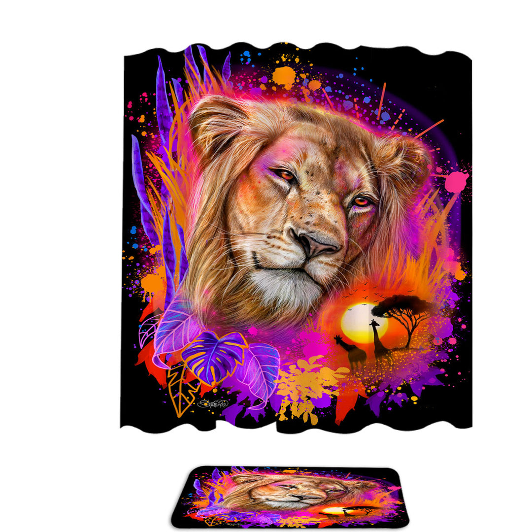 Animals Art Lion Shower Curtains and Bathroom Rugs