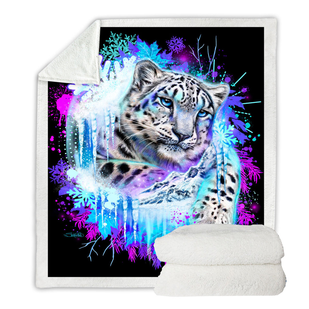 Animals Art Snow Leopard Fleece Blankets