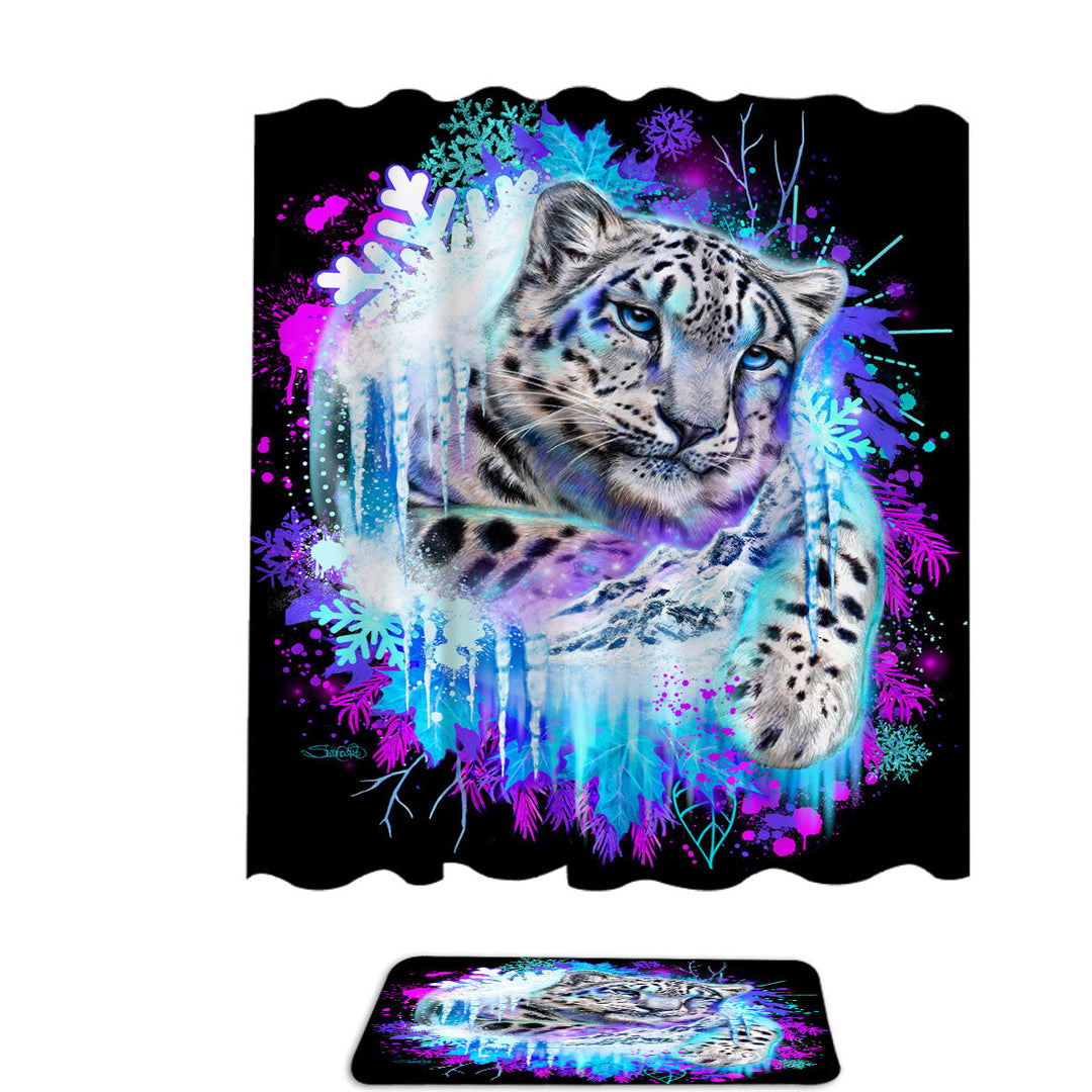 Animals Art Snow Leopard Shower Curtain