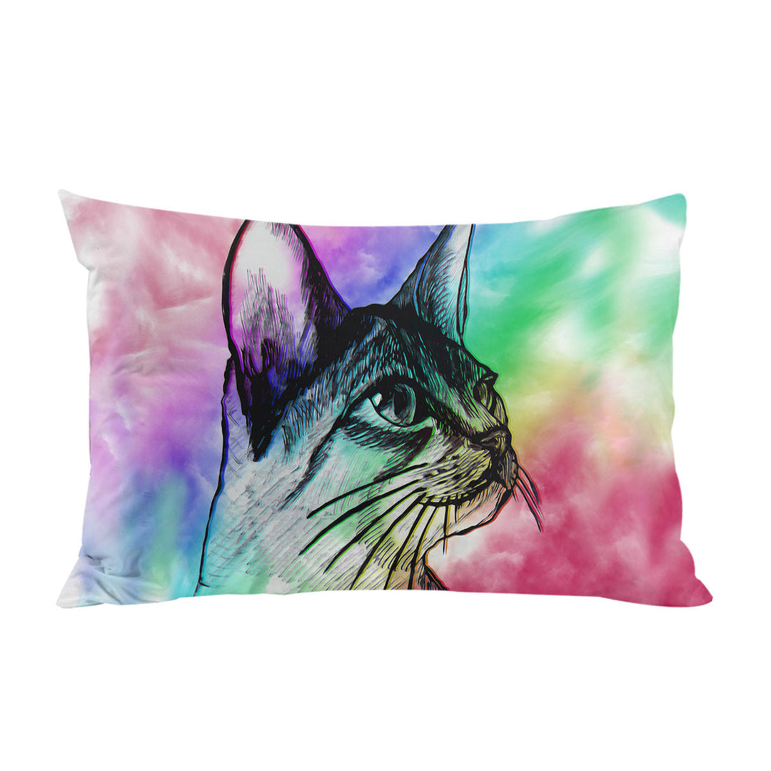 Art Cat Drawing over Colorful Fog Pillowcases