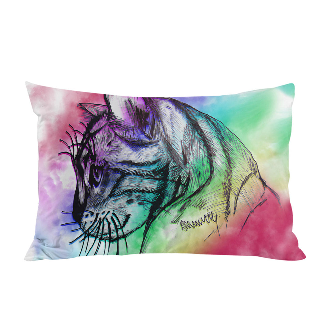 Art Cat Drawing over Rainbow Fog Pillowcase