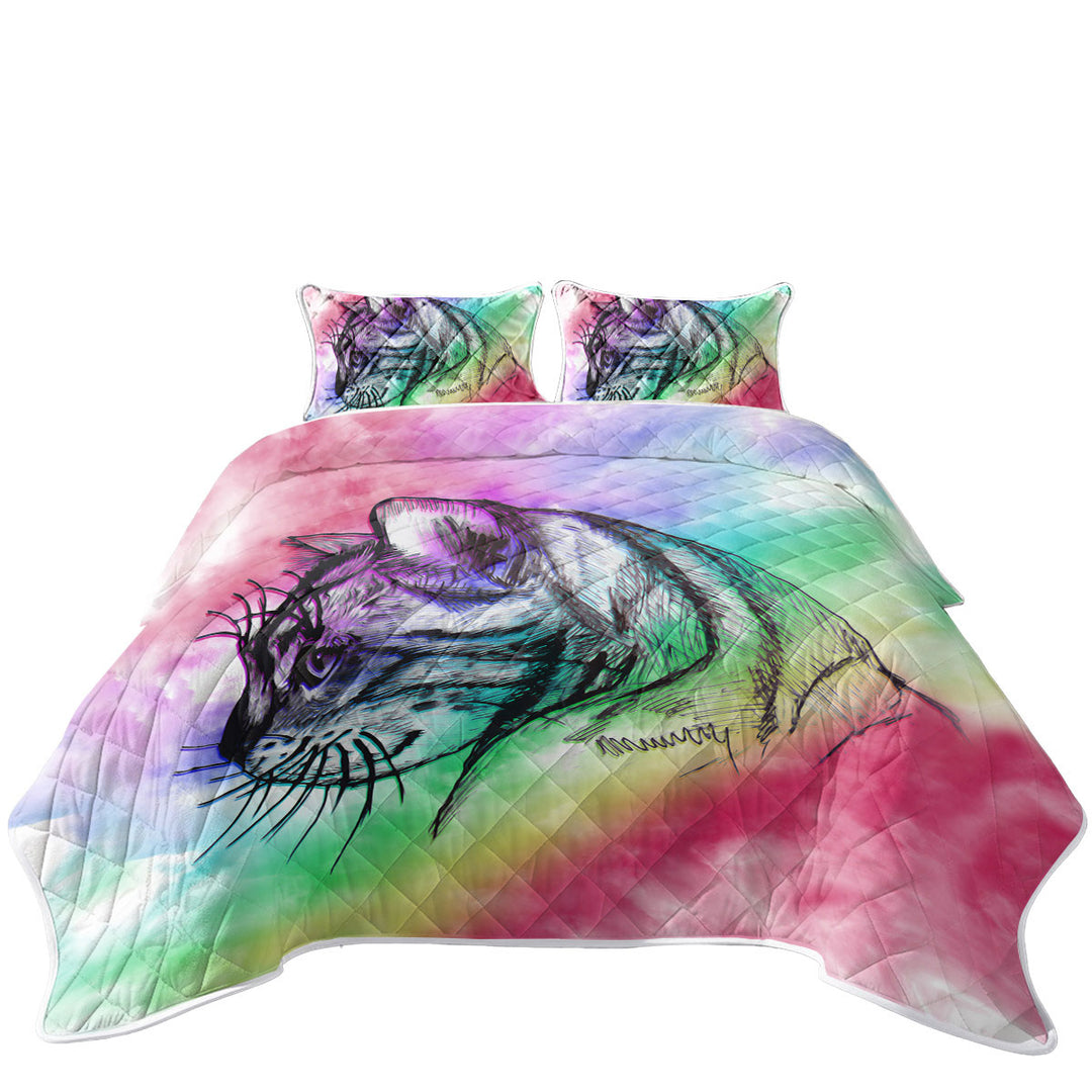 Art Cat Drawing over Rainbow Fog Quilts
