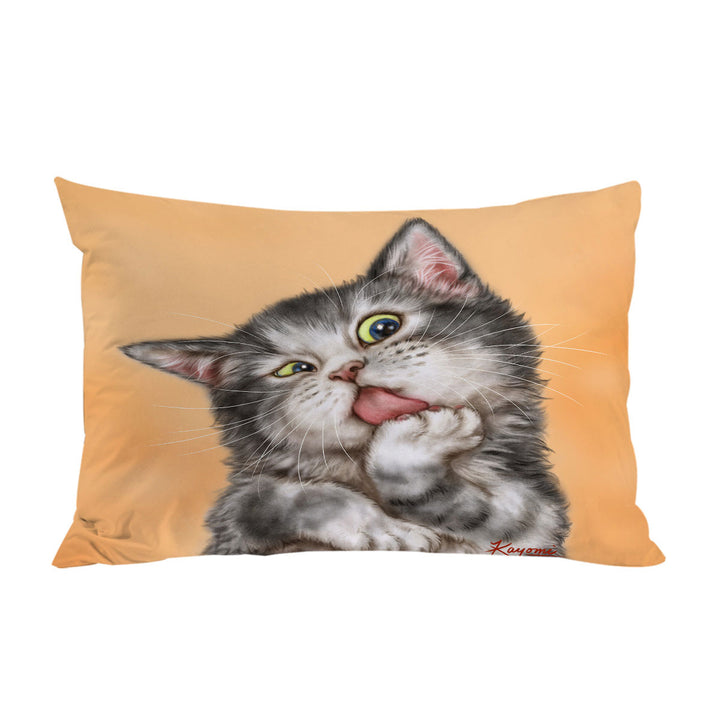Art Drawing Cats Beautiful Licking Grey Kitten Pillowcases