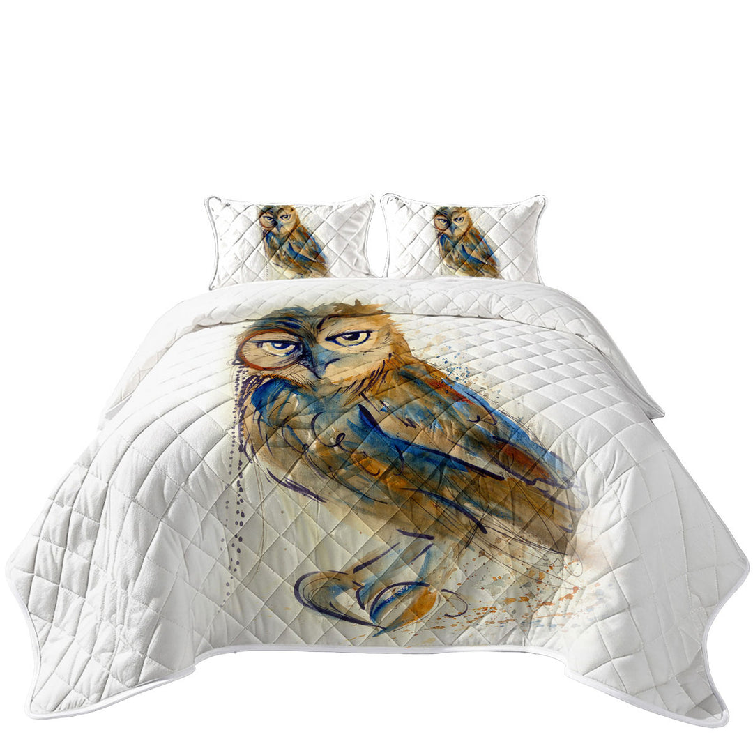 Art Drawing Sophisticated Owl Twin Quilt