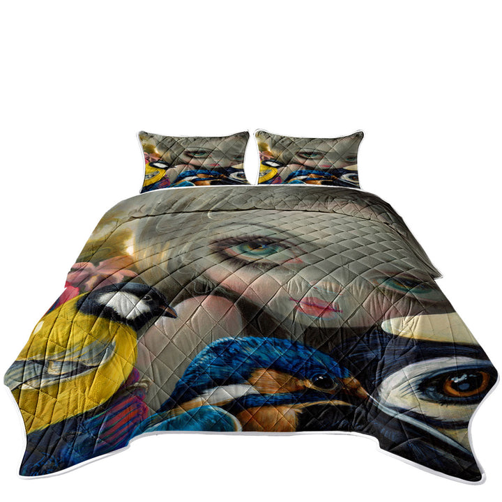 Art Painted Birdsong Beautiful Maiden and Birds Coverlets