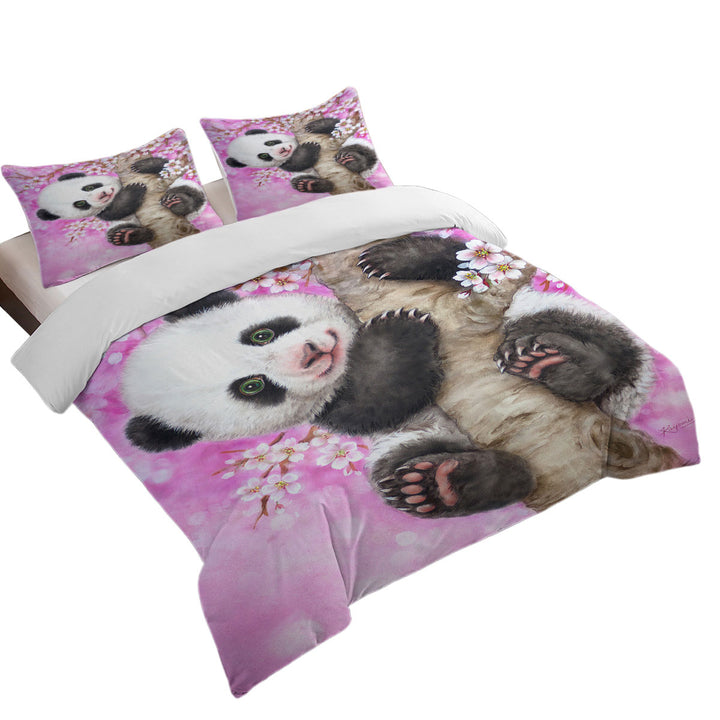 Art Painted Design Cherry Blossom Panda Duvet Cover Queen