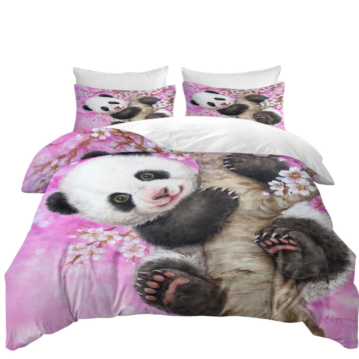 Art Painted Design Cherry Blossom Panda Duvet Covers King