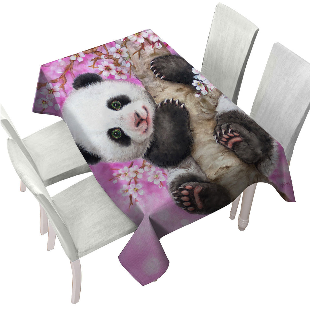 Art Painted Design Cherry Blossom Panda Tablecloth