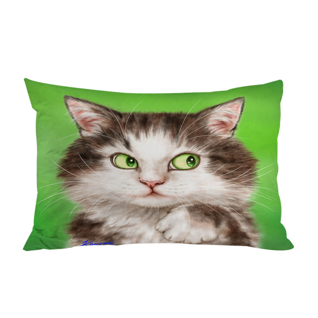 Art Painted Mysterious Green Eyes Cat King Pillow Cases
