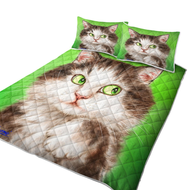 Art Painted Mysterious Green Eyes Cat Quilt
